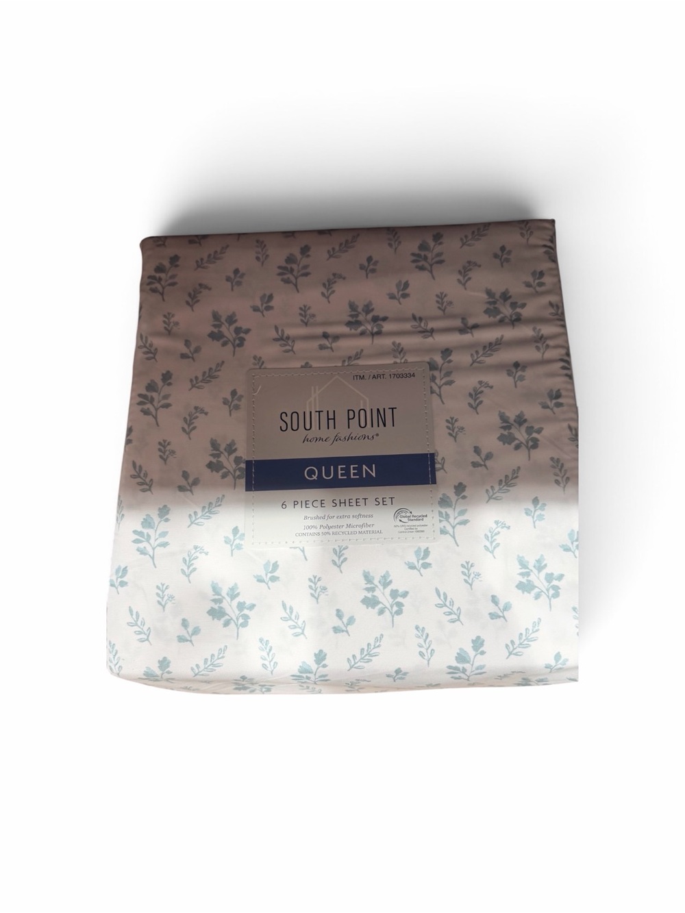South Point Queen 6-Piece Sheet Set in Soft Blue Floral on Cream